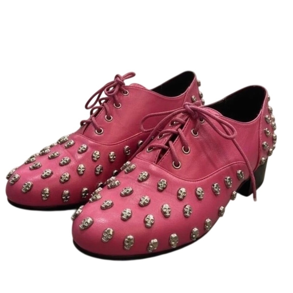 Abbey Dawn Avril Lavigne Hot Pink Leather Skull Studded Oxford Flats Shoes